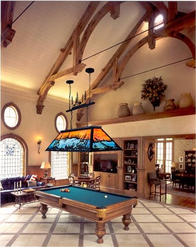 TOCHIC Vintage Pool Table Light, 6-Light Rustic Tiffany Style Fishing Billiard Hanging Light Fixture for Billiards Table Game Room Man Cave, Farmhouse Kitchen Island Dining Room Chandelier Lighting