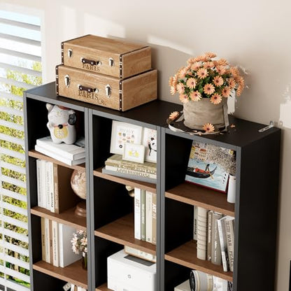 FOTOSOK 8-Tier Media Tower Rack, 11.6 X 9.3 X 71 Inches CD DVD Slim Storage Cabinet with Adjustable Shelves, Tall Narrow Bookcase Display Bookshelf for Home Office, Black/Brown - color: Black/Brown