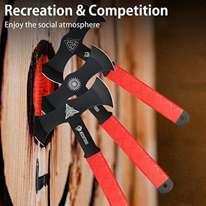 NedFoss Throwing Axes and Tomahawks with Innovative TPR Rubber Handle, 11.9" Full Tang Double Bit Throwing Axe Set with Sheath, Viking Axe Throwing Game for Recreation and Competition - color: Throwing Axes - RW