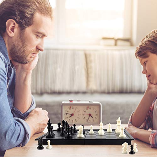 AMEROUS 10 Inches Magnetic Travel Chess Set with Folding Chess Board - 2 Extra Queens - Instructions for Beginner, Kids and Adults