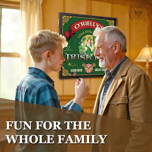 Personalized Dart Board Cabinet Set with 6 Steel Tip Darts, Paper Dartboard, Chalk & Eraser (21.5 x 21.5 x 2.75) - Man Cave Dart Boards for Adults - style: Beer Girl Irish Pub