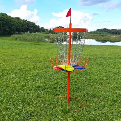 Disc Golf Basket - Portable Disc Golf Target with Heavy Duty 24-Chains Come with 6pcs Disc Golf Discs and Carry Bag, Ground Stake -Suitable for Players of All Levels - Multi Color Available - style: Plus-Orange- 6 PCS