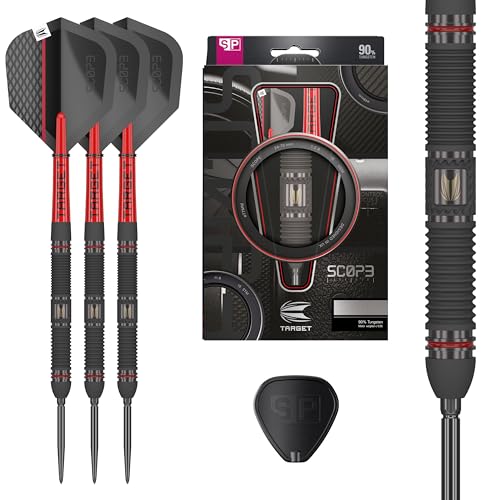 Target Darts Scope Steel Tip Swiss Point Darts, 90% Tungsten Dart Set | Steel Tip Dart, Red & Black Darts, Professional Dart Set with Swiss Points & Tool | Barrel 01/02/03/04 –21G/22G/23G/24G/25G - size: 24G, style: Barrel 01