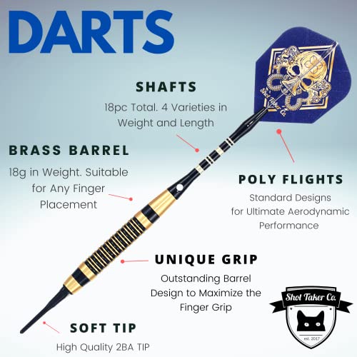Soft Tip Darts Set - Professional Darts with Customizable Configuration, Aluminum & Plastic Shafts, O-Rings, Flights, Dart Tool, 50PC Extra 2BA Tips - color: 18g-Blue B-STC10442