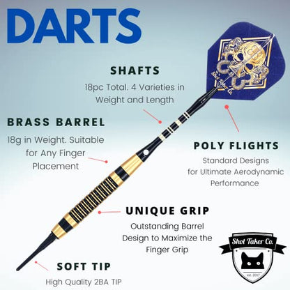 Soft Tip Darts Set - Professional Darts with Customizable Configuration, Aluminum & Plastic Shafts, O-Rings, Flights, Dart Tool, 50PC Extra 2BA Tips - color: 18g-Blue B-STC10442