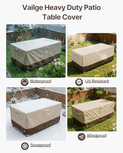Vailge Rectangular/Oval Patio Table Cover, Heavy Duty and Waterproof Outdoor Lawn Patio Furniture Covers, Large Beige & Brown - color: Beige & Brown, size: Rectangle-72"L x 44"W x 23"H