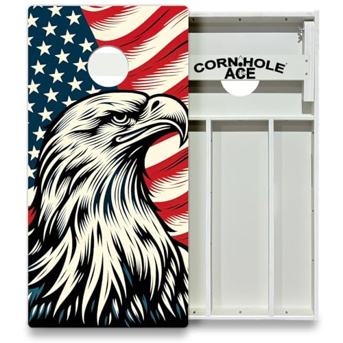 CornholeAce American Flag Series All Weather Pro Cornhole Board Set - Waterproof 4x2 Regulation Size, Made in USA, Triple Wide Legs, 3/4" PVC, Tournament Boards, Rainproof Outdoor Set (2 Boards) - color: Soaring Patriot