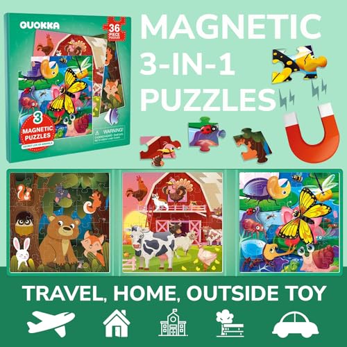 QUOKKA Magnetic Puzzles for Kids Ages 4-6 – 36 Pieces Sudoku Toddler Puzzles Ages 2-4 – Travel Games for Kids 3-5 – Animal Farm Bugs Toddler Travel Toys – Car Airplane Road Trip Games for Boys & Girls - style: 4. FARM 36 PCS