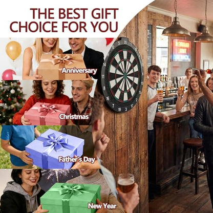 18 Inch Soft Tip Dart Board for Adults, Staple-Free Plastic Surface with 6 Aluminum Darts & 20 Extra Tips, Indoor/Outdoor Game Room Bar Dartboard Set