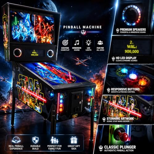 Arcade Pro Pinball Machine, 1000 in 1 Games, 43" 4K Ultra HD, American Style Vintage Cabinet, Digital Leaderboard, Haptic Feedback, for Home Game Room