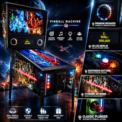 Arcade Pro Pinball Machine, 1000 in 1 Games, 43" 4K Ultra HD, American Style Vintage Cabinet, Digital Leaderboard, Haptic Feedback, for Home Game Room