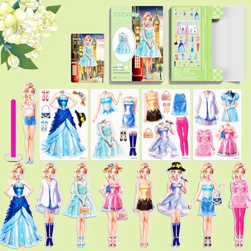 Magnetic Dress Up Paper Doll Playset,Pretend Play Game Travel Toys Car Road Trip Activity,Magnet Clothes Puzzles Kids Toddler Girls,Preschool Learning Created Imagine Birthday Gift - color: D Set