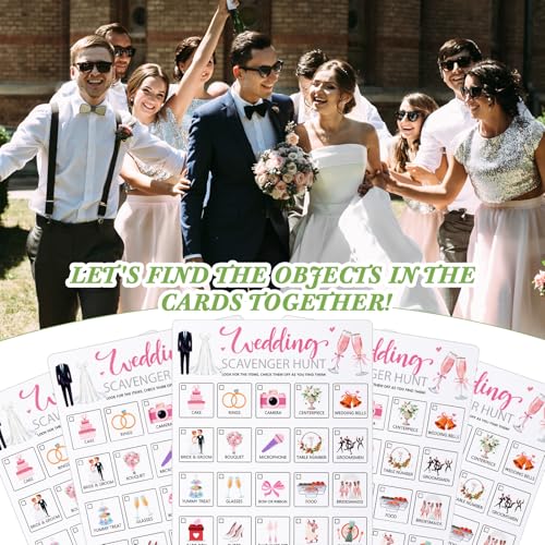 Hoolerry 30 Pcs Scavenger Hunt for Kids Road Trip Game Car Spring Summer Wedding Scavenger Hunt Cards Travel Activities Camping Games Outdoor Indoor Seek Activity for Kids Adults (Wedding) - style: Wedding