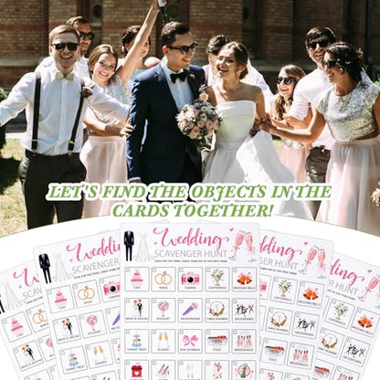 Hoolerry 30 Pcs Scavenger Hunt for Kids Road Trip Game Car Spring Summer Wedding Scavenger Hunt Cards Travel Activities Camping Games Outdoor Indoor Seek Activity for Kids Adults (Wedding) - style: Wedding