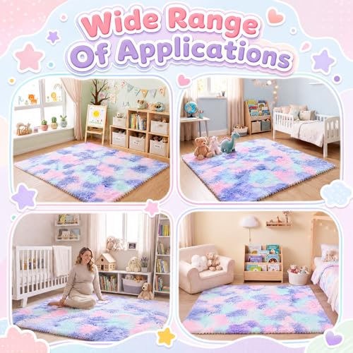 16 Pcs Hot Pink Purple Faux Fur Floor Tiles, 11.8 x 11.8 in Puzzle Girls Play Soft Tiles, 1.5 Inch Shaggy Square, EVA Foam Floor Mat for Nursery, Playroom, Bedroom, Toddler Room, Daycare - color: Hot Pink Purple