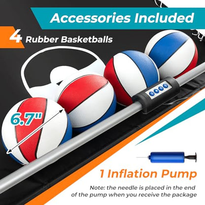 GYMAX Arcade Basketball Game Indoor Foldable with 8 Game Modes, Arcade Sound, 4 Balls and Inflation Pump, Electronic Basketball Games for Home - color: Green
