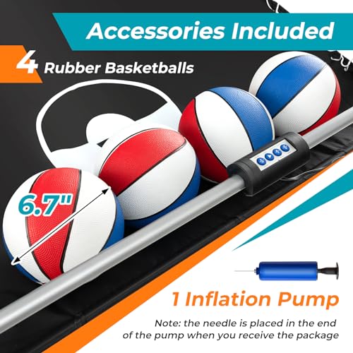 GYMAX Arcade Basketball Game Indoor Foldable with 8 Game Modes, Arcade Sound, 4 Balls and Inflation Pump, Electronic Basketball Games for Home - color: Green