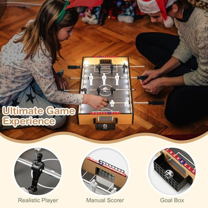Giantex 20 Inch Foosball Table - Tabletop Football Table w/LED Lights, Realistic Players & 2 Balls, Wooden Soccer Game Table for Kids Adults, Mini Foosball Table for Party, Game Room, Family Night