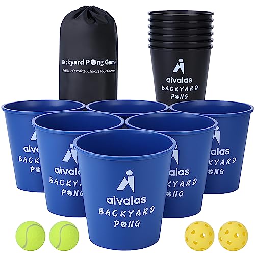 Aivalas Yard Pong Outdoor Games, Giant Yard Games Set with 12 Buckets and Balls for Adults and Family, Toss Game Throwing Games for Beach, Camping, Lawn and Backyard - color: Blue/Black