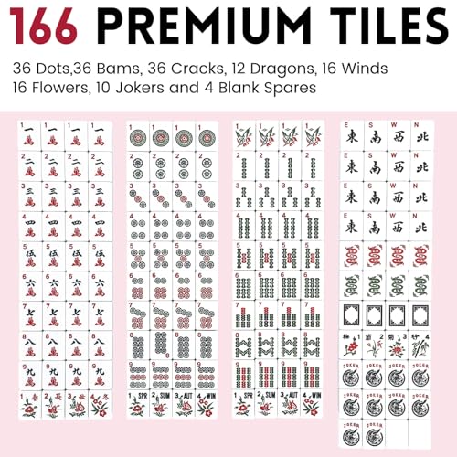 American Mahjong Tile Set,166 White Tiles Mahjong Set,4 Colors Mahjong Racks,Travel Mahjong Set with Red Carrying Bag - style: Red Bag