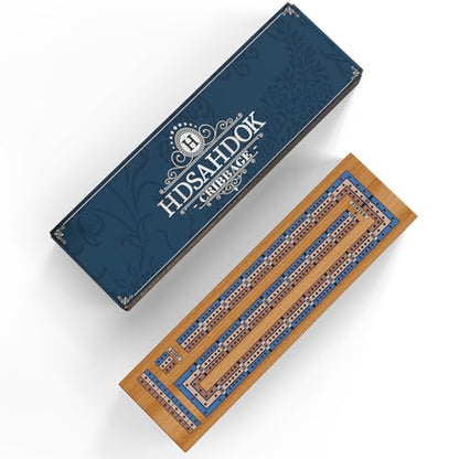 Wooden Cribbage Board Game Set – Continuous 3-Track Cribbage Board with Magnetic Lock & Large Storage, 9 Metal Pegs and 2 Decks of Cards – Portable Strategy Game for Travel & Game Nights - style: Classic