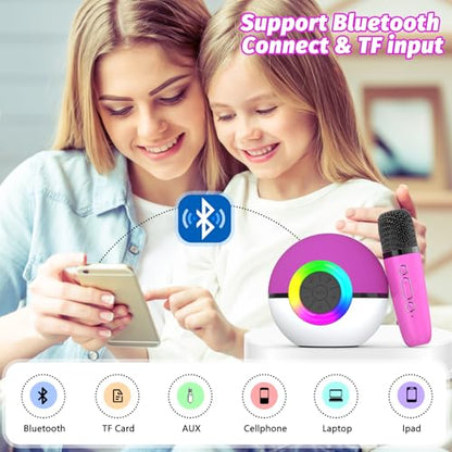 goopow Mini Karaoke Machine Speaker for Kids Adults, Portable Bluetooth Microphone Song Toys with LED Light, Best Chritmas Birthday Festival Gift for 3 4 5 6 7 8+ Year Old Girls Boys (Hotpink-2MIC) - color: Hotpink-2Mic