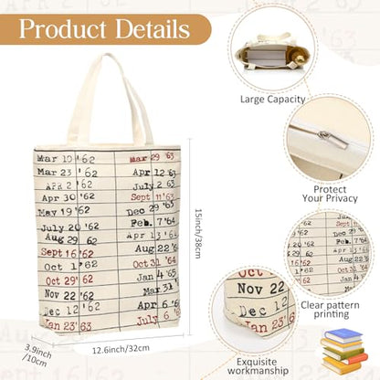 Sieral 2 Pcs Animal Lover Bag Gift for Women Travel Canvas Tote Portable Zipper Pouch Canvas Reusable Grocery Tote - style: Librarian