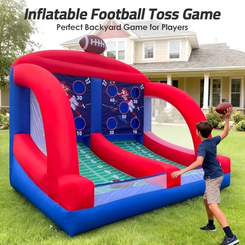 Inflatable Carnival Game Football Toss Game with 4 Inflatable Footalls, Throwing Target Game, Football Target Practice for Outdoor Event, Carnival