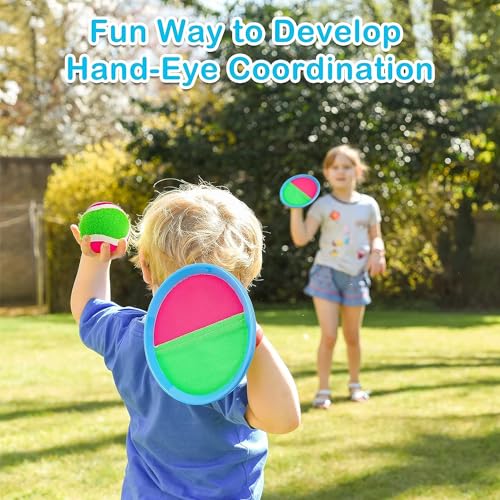 Toss and Catch Ball Set Kids Toys, Beach Toys, Yard Games, Outdoor Toys for Kids Ages 3-12, Upgraded Camping Games Paddle Ball Games for Kids, Adults and Family