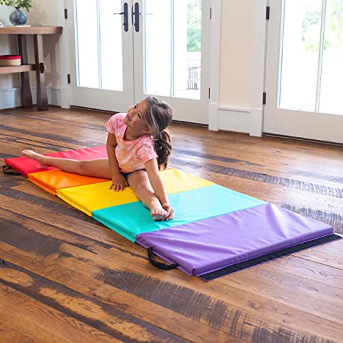 Hearthsong Tumbling Mat for Kids, 5-Panel Thick 1.25" Foldable Exercise Mat for Yoga, Pilates, Stretching, Folding Gymnastics Mats at Home, Gym Workout - color: Rainbow
