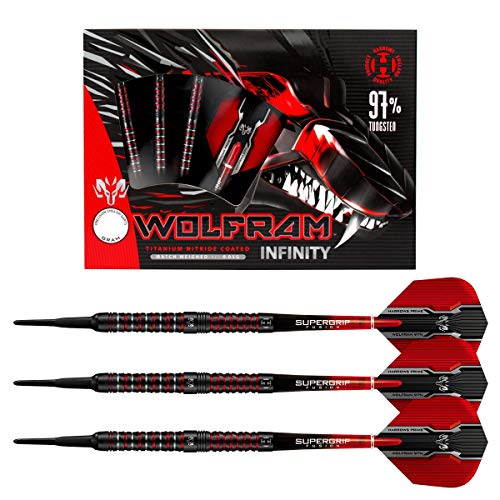 Harrows Wolfram Infinity 97% Tungsten Soft Tip Darts Set | 18g and 20g | Includes Supergrip Fusion Shafts and 100 Micron Prime Flights (18g)