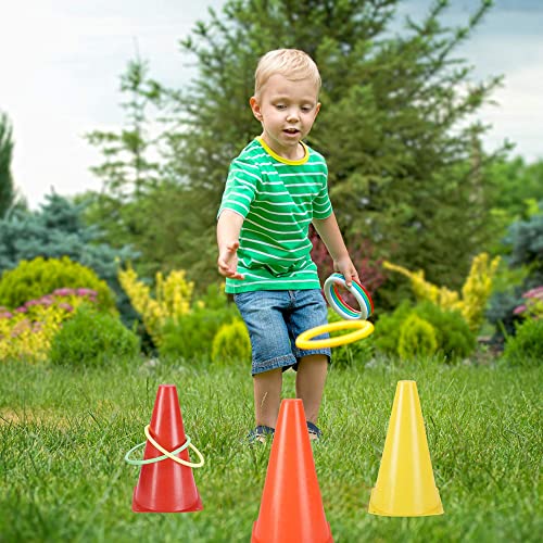 31 PCS Christmas Carnival Games, 3 in 1 Indoor Outdoor Bean Bag Ring Toss Games for Kids Birthday Party, Plastic Soft Cones Yard Lawn Game for Family Party Kid's Gift - size: 9"