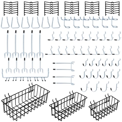 1/4 inch Extra Thick Pegboard Accessories Kit,Only Suitable for 1/4" Pegboard Board,Includes Three Baskets and Multiple Types of Pegboard Hooks,Metal Hooks for Hanging Storage(Black Baskets)