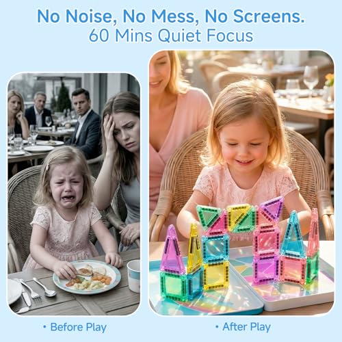 Mini Magnetic Tiles for Kids Travel: 40 PCS Pocket Magnet Building Blocks in Tin Box to Stop Crying - 60 Mins Quiet Play at Church Restaurant - Boys Girls Age 3-8 - style: Candy Color 40PCS