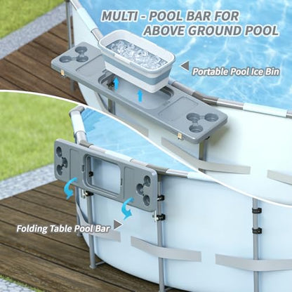Pool Bar for Above Ground Pool - Poolside Bar with 6 Cup Holders & Ice Bin, 47.2"×11.8" Foldable Above Ground Pool Bar Table, Portable Swim Up Bar, Frame Above Ground Round Swimming Pools Accessories - color: Gray-blue Pool Bar