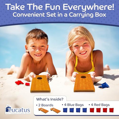 Super Fun MINI Kids Portable Tabletop Cornhole Set. Two 10.5" x 5.25" Boards with 4 Red & 4 Blue Double Lined Bags. Great Slumber Party, Sleepover, or Birthday Party Bag Toss Game for Your Child