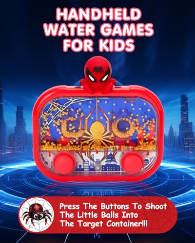 Handheld Water Game with Light – Water Ball Target Toy for Kids Ages 3+, Retro Fidget, Screen-Free Car Travel Game, Road Trip, Airplane, Portable Autism Gift - color: Spider