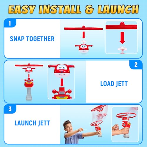 Super Wings Flying Toys, Jett Flying Toys for Kids Ages 3-5 4-8, Fun Outdoor Flying Disc Launcher Toys, Airplane Outside Flying Toys for Kids Boys Girls 3 4 5 6 7 8 Year Old - style: Jett