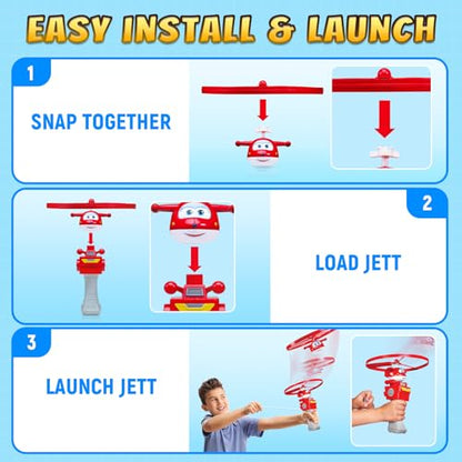 Super Wings Flying Toys, Jett Flying Toys for Kids Ages 3-5 4-8, Fun Outdoor Flying Disc Launcher Toys, Airplane Outside Flying Toys for Kids Boys Girls 3 4 5 6 7 8 Year Old - style: Jett