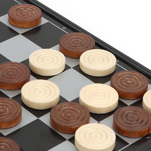 Wooden Checkers Pieces Only, 24 Wood Checkers Pieces with Storage Bag, Premium Wood Pieces for Backgammon, Ideal for Replacement or Spare Pieces (1.26”Diameter -Brown&Burlywood)
