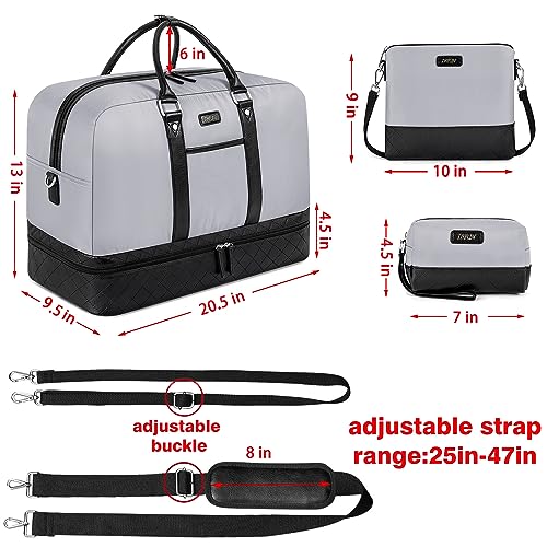 Weekender Bag for Women, Large Overnight Bag Canvas Travel Duffel Bag Carry On Tote with Shoe Compartment 21" 3Pcs Set - color: A19-black+dark Grey