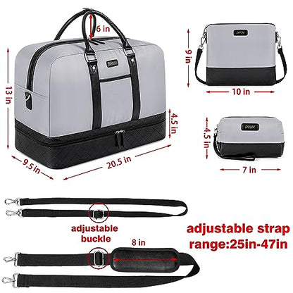 Weekender Bag for Women, Large Overnight Bag Canvas Travel Duffel Bag Carry On Tote with Shoe Compartment 21" 3Pcs Set - color: A19-black+dark Grey