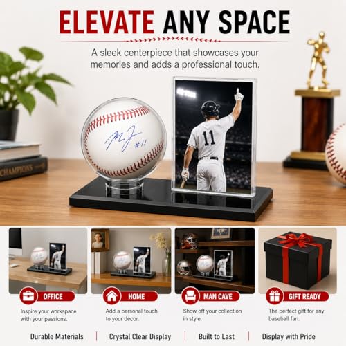 Baseball Display Case for Ball and Cards,1/2/3Pcs Clear Acrylic Tabletop Single Baseball Display Holder with Light UV Resistance, Black Base Display Stand for Sport Memorabilia (1Pack)