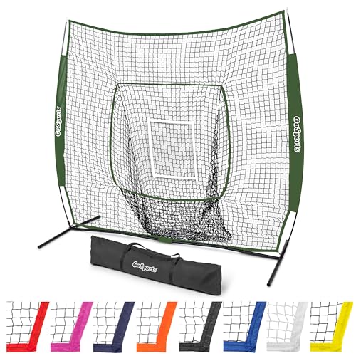 GoSports 7 x 7 ft Baseball & Softball Nets - Available in Team Colors - Batting & Pitching Net with Strike Zone - color: Green