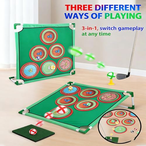 Golf Training Game Set, Sticky Golf Pong MatWith 20 Balls and 6 Adjustable Targets Featuring 3 Play Modes for Indoor Outdoor Chipping Practice Fun and Skill Improvement
