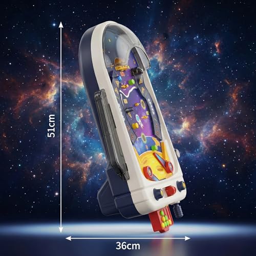 Tabletop Pinball Machine — Space Board Game with Obstacles, Pull-Rod Launcher, Two-Hand Controls, Ball Storage Tray, 1-2 Player Arcade Games for Kids Ages 3+ - style: Space