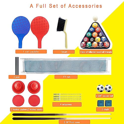 4-in-1 Multi Game Table 48inch Folding Combo Game Table, Football Table,Billiards Table, Pool/Snooker Table, Hockey Table, Table Tennis Table for Adults Family Birthday - color: Multi black blue