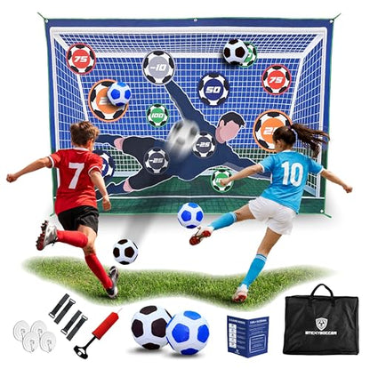 StickySoccer Indoor & Outdoor Soccer Game – Sticky Soccer Ball Target Mat for Kids - 6 Game Modes, 2 Inflatable Balls, Hook & Loop Straps & Carry Case - Boys & Girls Ages 4-12