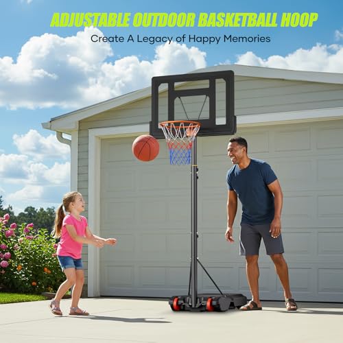 Asbest Kids Basketball Hoop Outdoor, 5.08-7 FT Adjustable Height, 32Inch Portable Basketball Hoop for Kids in Backyard, Driveway, Indoor, Shatterproof PC Backboard