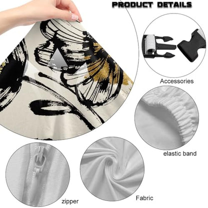 Flower Print Gaming Chair Cover Set of 4 Dust-Proof Stretchy Computer Office Chair Cover with Armrest Covers Home Decorations - color: Brown and Black - Flower